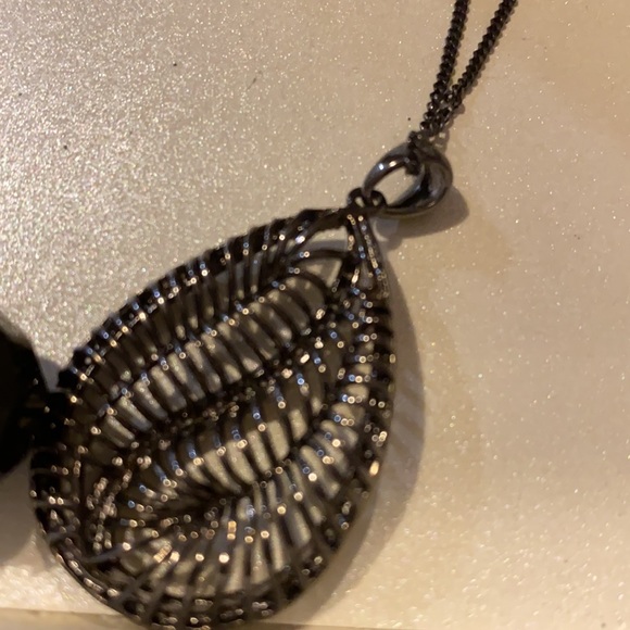 Vintage DS leaf shape pendant crystals & blk sterling 925 necklace w/ earrings - Picture 7 of 15